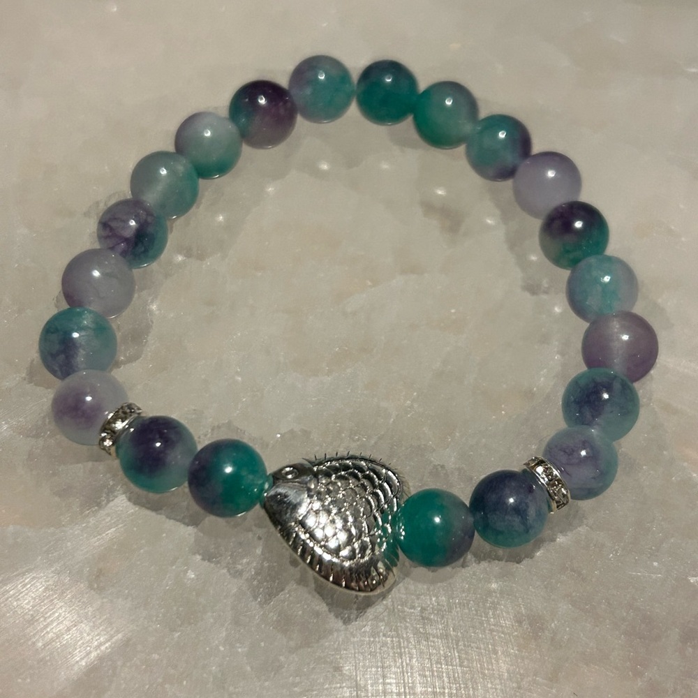 Dyed “mermaid” agate with fish charm